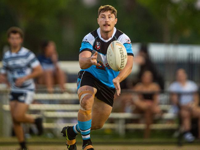 Northern Sharks captain and hooker Jacob Collie scored a try during his team’s impressive 22-20 win over Palmerston on Sunday. Picture: Che Chorley