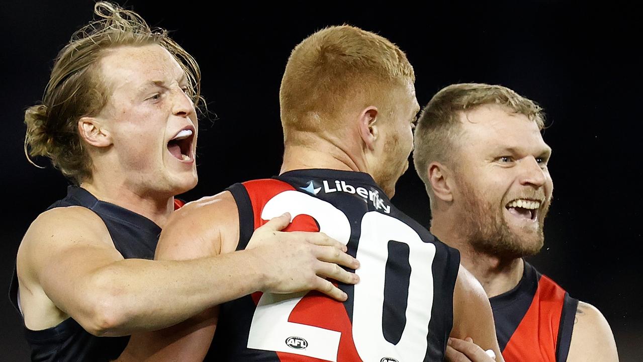 The Bombers were all smiles last time they played the Dogs. Picture: Getty Images