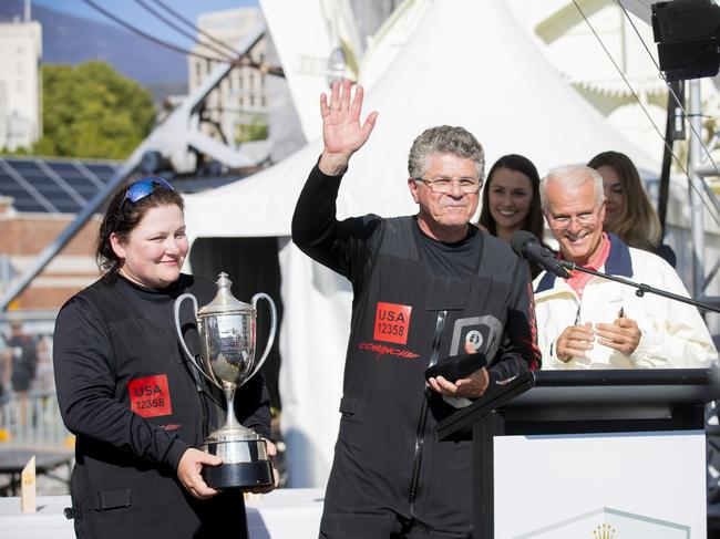 Jim Cooney, Co-Owner and Skipper. Comanche wins line honours in the 2019 Rolex Sydney to Hobart Yacht Race. Picture: RICHARD JUPE