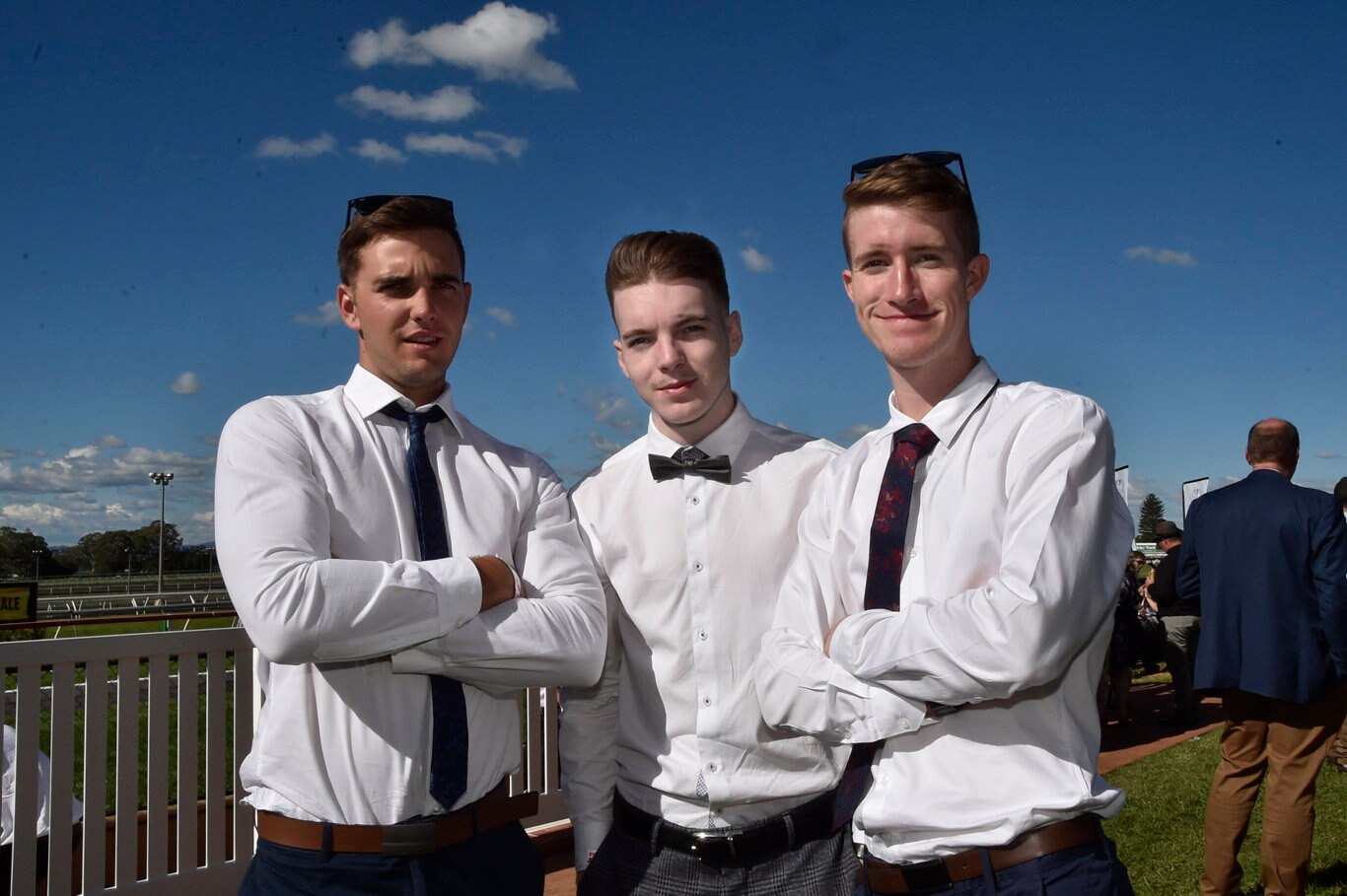 Nick Berlin (left) Jordan Muller and Aaron ODea. Clifford Park 2019 Weetwood race day. April 2019. Picture: Bev Lacey