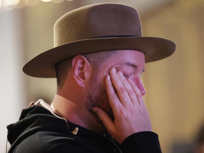 Yes Vote campaigner Marcus Stewart wipes his eyes after the defeat of the Yes Vote. Picture: David Caird