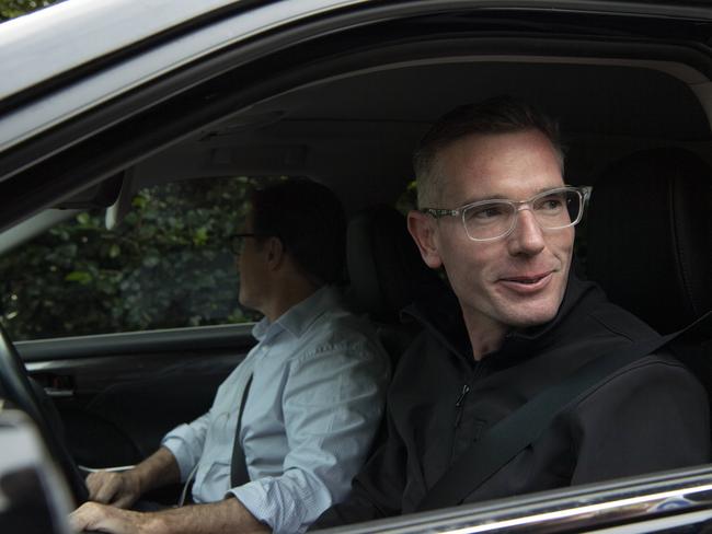 Dominic Perrottet pictured leaving his home after Saturday’s election loss. Picture: Monique Harmer