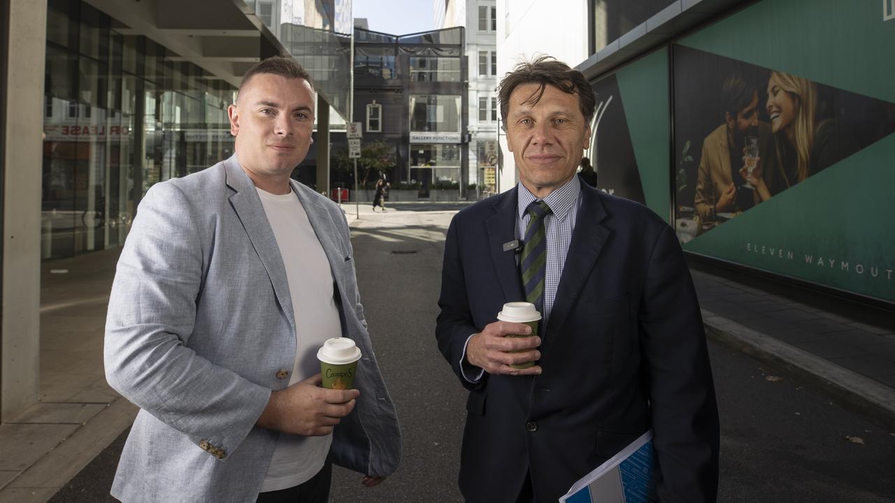 Bankrupt Vailo founder Aaron Hickmann speaking with Advertiser journalist Paul Starick in Adelaide. Picture: Brett Hartwig.