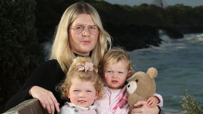 Hannah Casey with two of her four children Frances, 3, and Norah, 1. Hanna from the Bellarine Peninsula caught the flu when pregnant with her fourth child and is now urging others to get vaccinated. Picture: Alan Barber