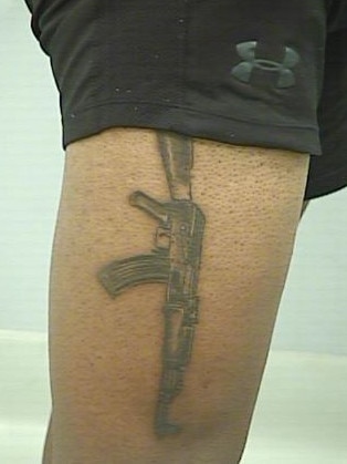 Joseph Vokai’s leg tattoo. Picture: NSW Police