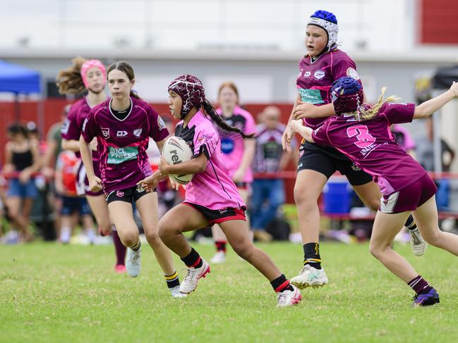 Phoebe Tulilo-Seremaia for Valleys girls against Gatton Hawks girls in Walker Weekend Challenge junior rugby league at John McDonald Sports Complex, Saturday, March 22, 2025. Picture: Kevin Farmer