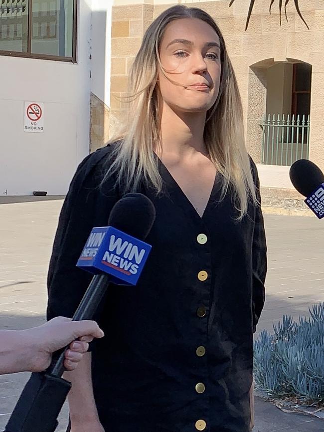 Casey Holmes leaves Wollongong Local Court in October 2019.