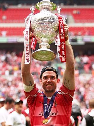 Richards in 2011 holds the Carnegie Cup after his Wigan Warriors defeated Leeds Rhinos at Wembley Stadium. Picture: Getty