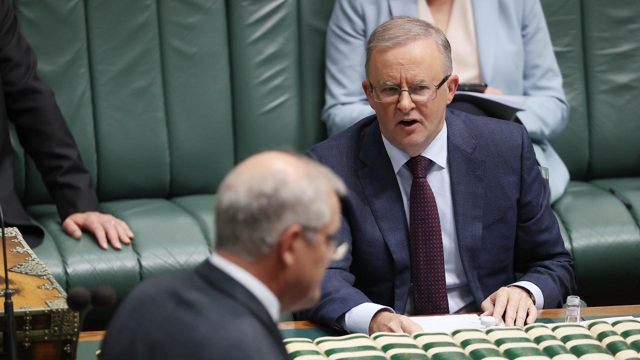 Opposition Leader Anthony Albanese with Prime Minister Scott Morrison in Parliament today. Picture: Gary Ramage/NCA NewsWire