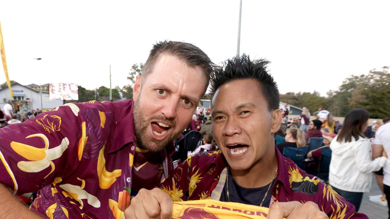 L to R, Luke Gafa from Chermsid with Michael Galaway from Zillmere, at the Broncos Leagues Club Red Hill Grand Final Live Site, on Sunday 1st October 2023 - Photo Steve Pohlner