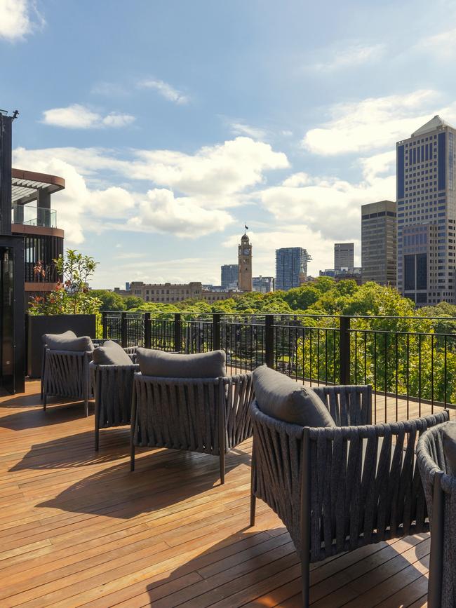 City views from the rooftop deck.