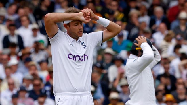 England's Stuart Broad (L) has bowled himself nearly into the ground across the first two Tests. Picture: AFP