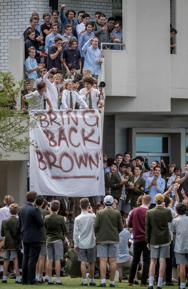 Trinity Grammar students protest over the sacking of deputy headmaster Rohan Brown. Picture: Jake Nowakowski