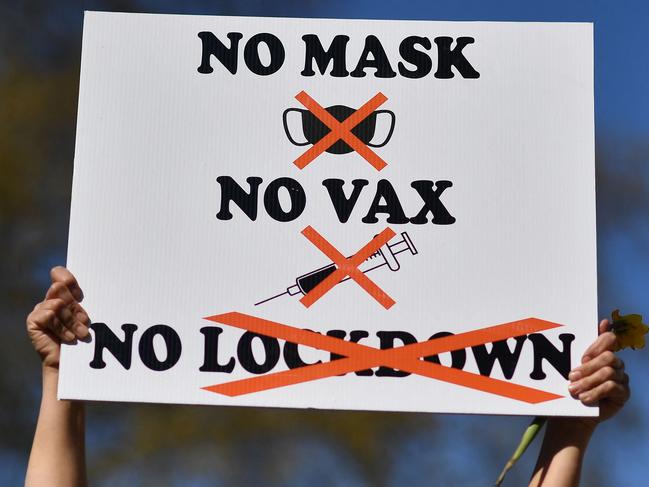 Demonstrators take part in an anti-lockdown, anti-vaccination passport protest in London. Picture: AFP