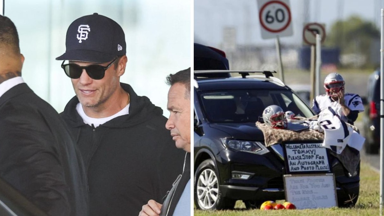 Fan’s hilarious act as Tom Brady quietly arrives in Australia