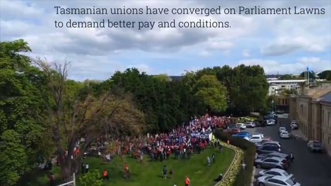 Tasmanian unions rally on Parliament Lawns