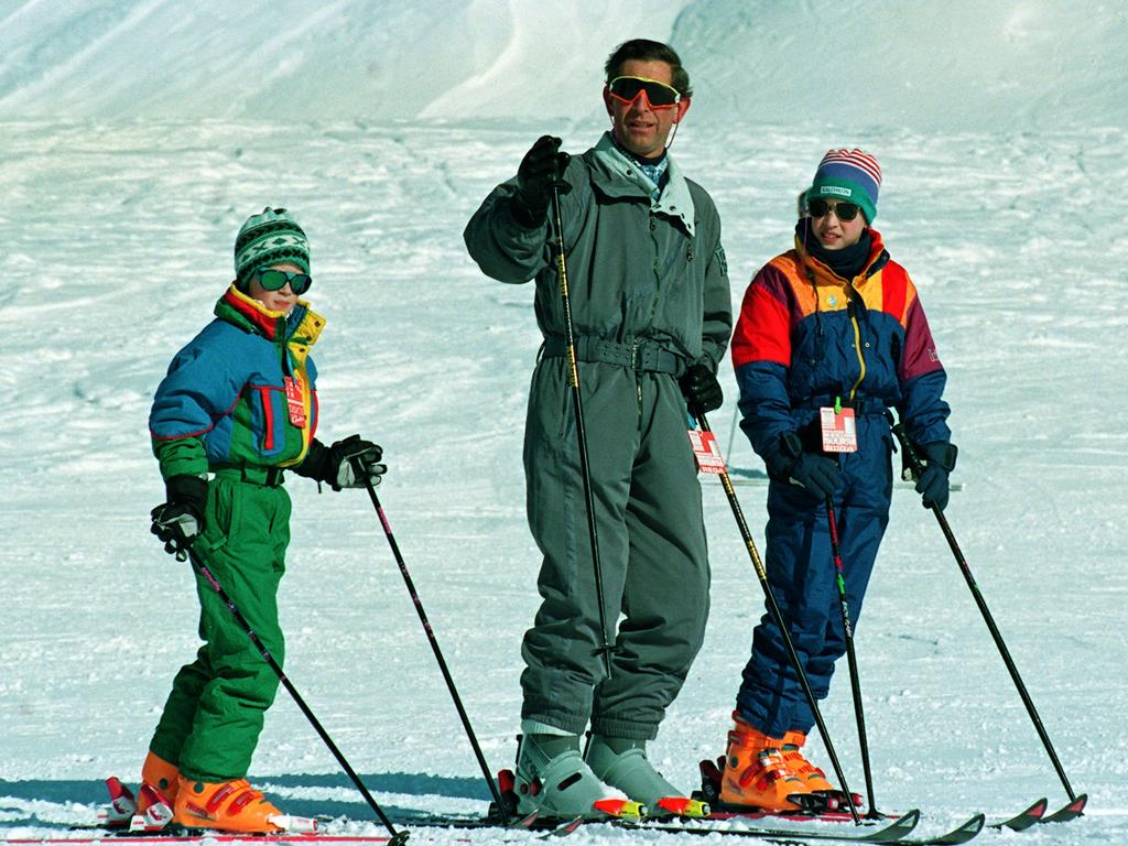 <b>1994: </b>As his parents’ marriage crumbled, Prince Harry went on holiday with his father, Prince William and their nanny, Tiggy Legge-Bourke, to the royal hangout of Klosters in Switzerland. Picture: Tim Ockenden/PA Images via Getty