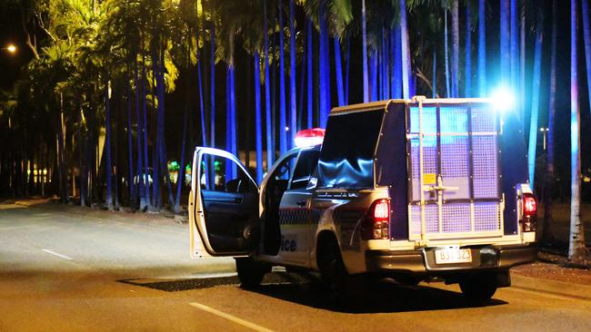 A police vehicle at the corner of Bagot Road and McMillans Rd after a woman was struck while crossing the road. Picture: Keri Megelus