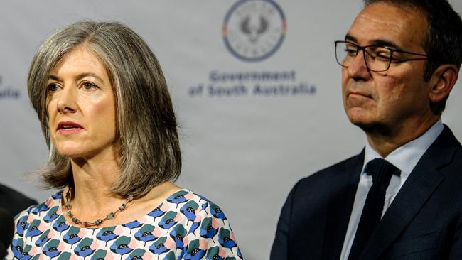 Chief public health officer Professor Nicola Spurrier and Premier Steven Marshall.