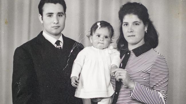 Pina Buda as a baby with her dad, Salvatore Rugolo, and mother, Maria Morgante, in 1969. Picture: Supplied