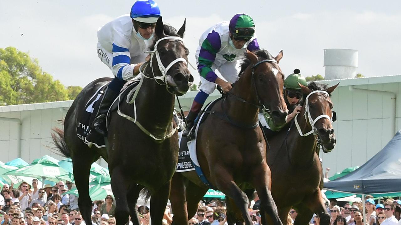 Hugh Bowman rides Shaquero to victory in the Magic Millions 2YO Classic. Picture: Trackside Photography