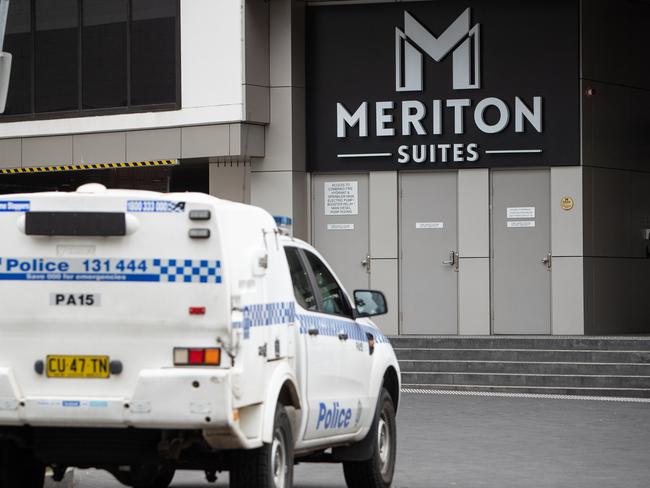 Police vehicle pictured at The Meriton Suites in Parramatta on 19th December 2020, the location of a fatal stabbing overnight. (Pictures by Julian Andrews).