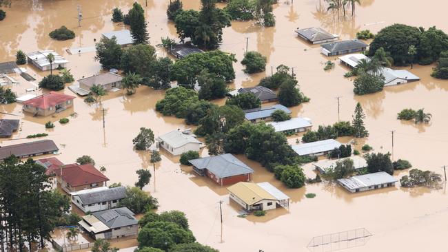 An aerial view of flooding in Goodna in Ipswich, Qld. Picture: Liam Kidston