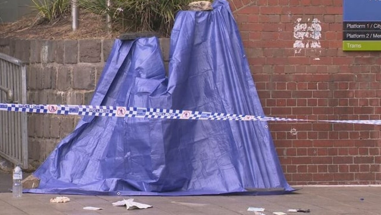 Police were seen bagging evidence at North Richmond station on Thursday morning. Picture: Nine News