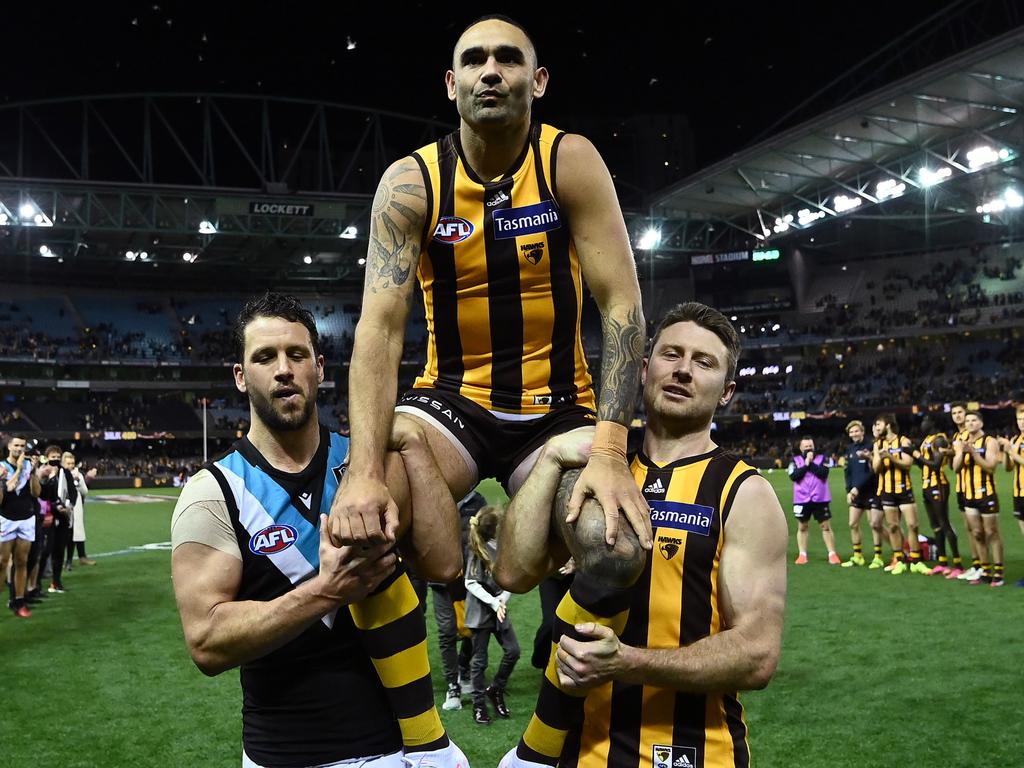 Burgoyne is just the fifth player and the first Indigenous player in VFL/AFL history to reach 400 games. (Photo by Quinn Rooney/Getty Images)