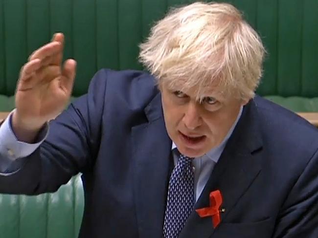 Britain’s Prime Minister Boris Johnson speaks in parliament. Picture: AFP