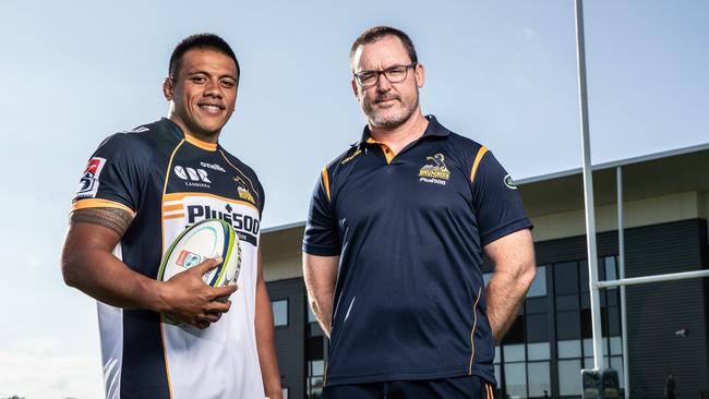 Brumbies captain Allan Alaalatoa with coach Dan McKellar. Picture: Getty Images