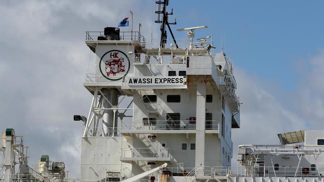 Live animal ship exporter Awassi Express docked at Fremantle. Picture: Colin Murty