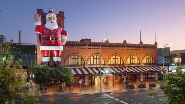 Big Santa on Federal Hall at the entrance to the Adelaide Central Market.