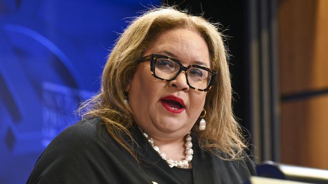 Professor Megan Jane Davis speaks about the establishment of a First Nations voice enshrined in the Constitution the National Press Club in Canberra. Picture: NCA NewsWire / Martin Ollman