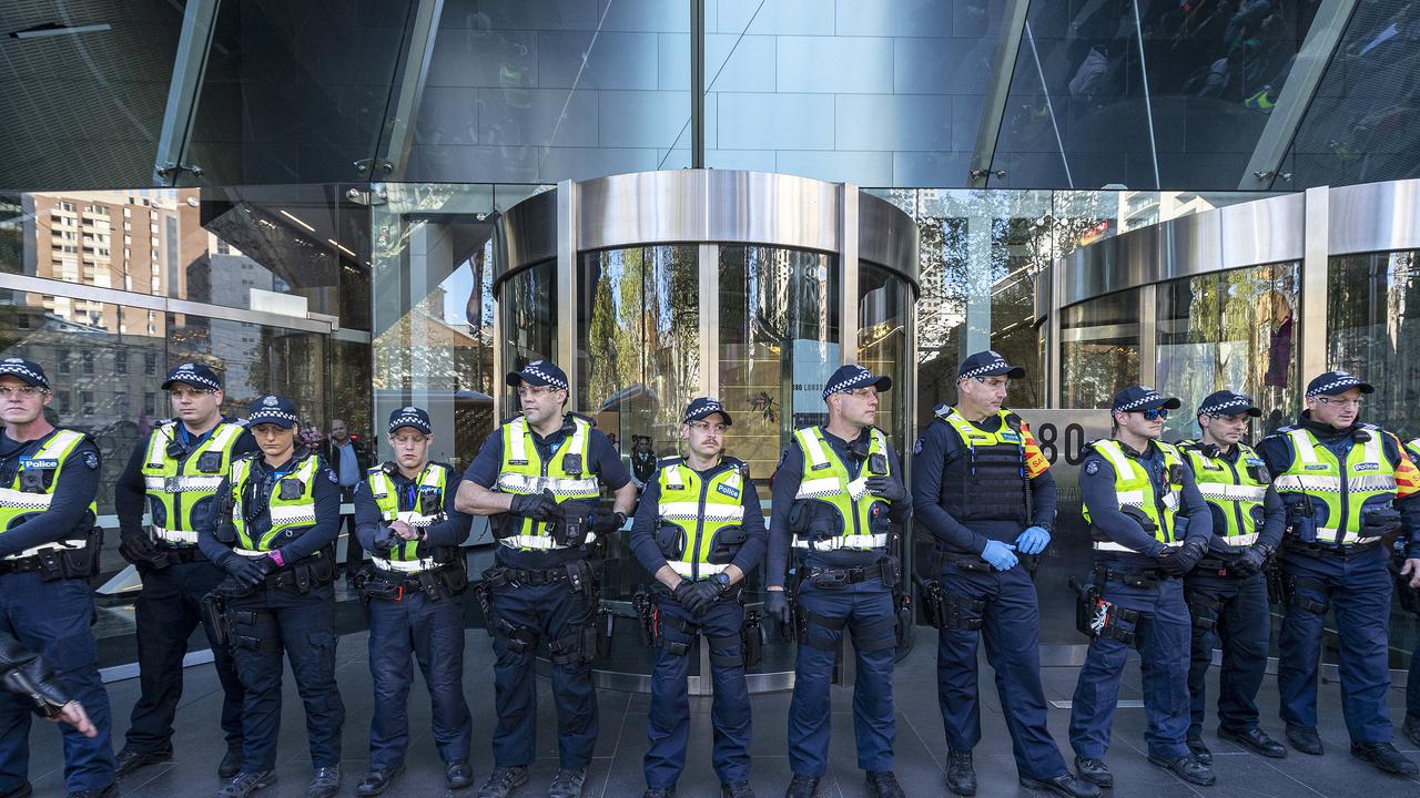 A strong police presence in Melbourne as climate protests disrupt the CBD this week. Picture: Daniel Pockett/Getty Images