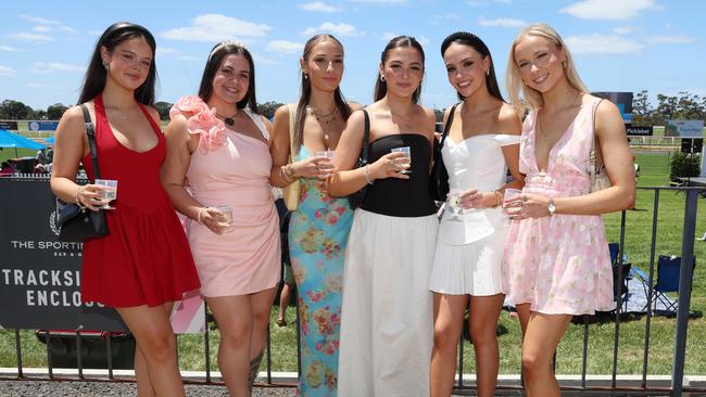 MELBOURNE, AUSTRALIA - DECEMBER 8 2024Carla Harrison, Emily Kalos, Ella Wright, Lily Jayne, Angel Noone and Mikaela Haig attend the Werribee Cup in Werribee on December 8th, 2024.Picture: Brendan Beckett