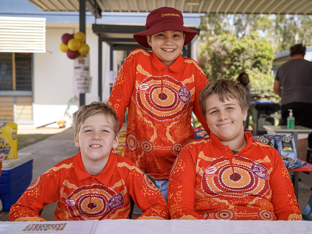 Coppabella State School students, Year 4 Hayden Cantrill, Year 6 Addalyne Newman and Year 6 Jacob Cantrill, at the 40th anniversary celebrations of the school. Picture: Heidi Petith