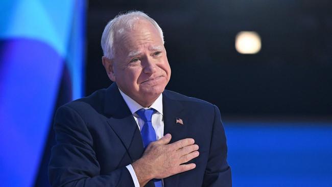 Minnesota Governor and vice-presidential candidate Tim Walz at the Democratic National Convention in Chicago. Picture: AFP