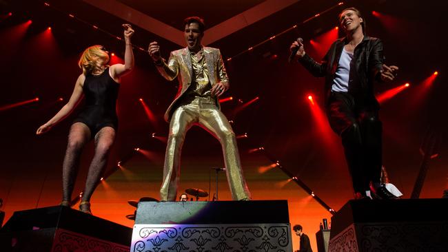 The Killers brought Australian support artists including Alex Cameron (right) on to the stage during one song. Picture: @robloud, Rob Loud