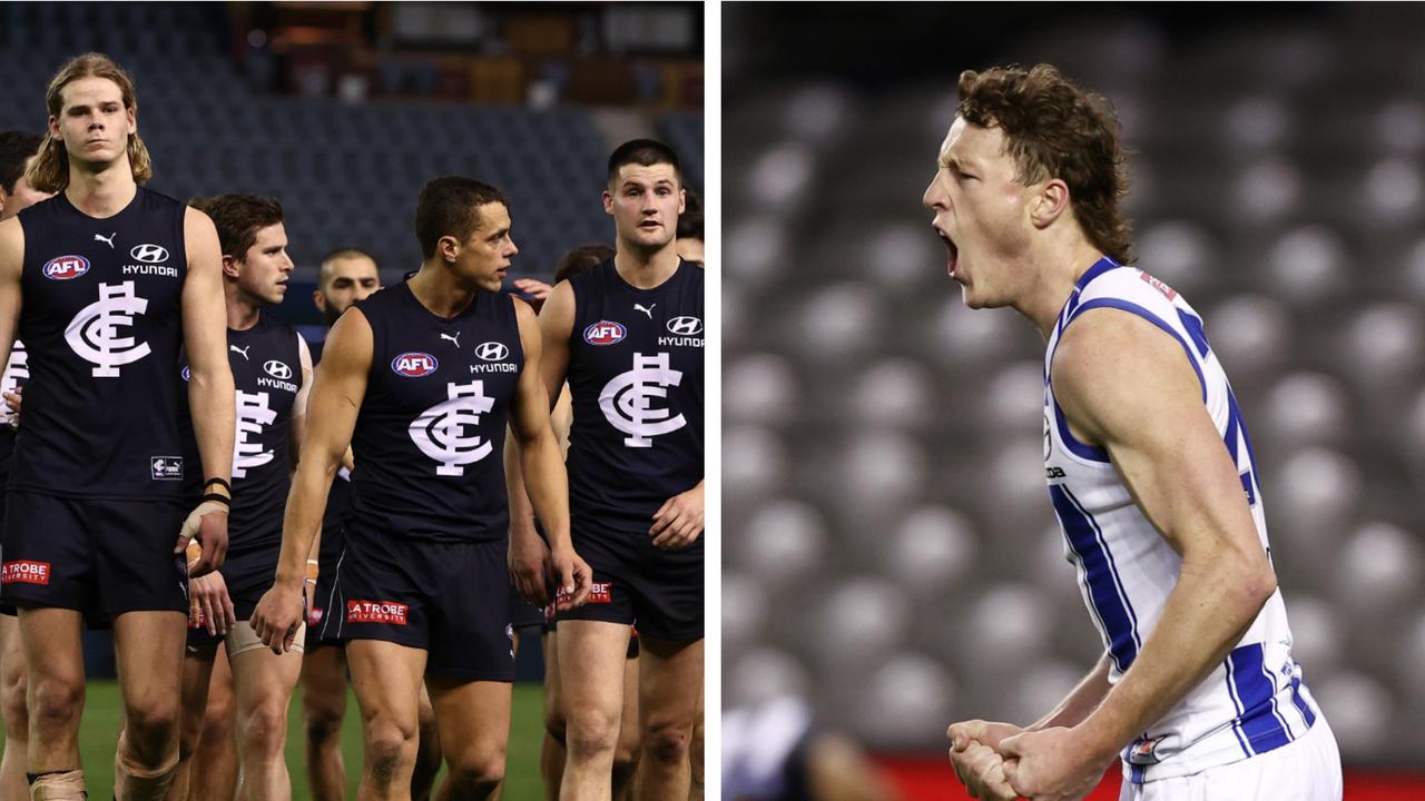 North Melbourne has smashed Carlton by 39 points on Saturday