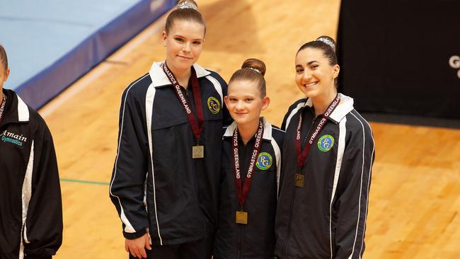 Georgina Badenhorst, Pippa Cox and Damiana Gogova, Robertson Gymnastics Academy. Picture: Contributed