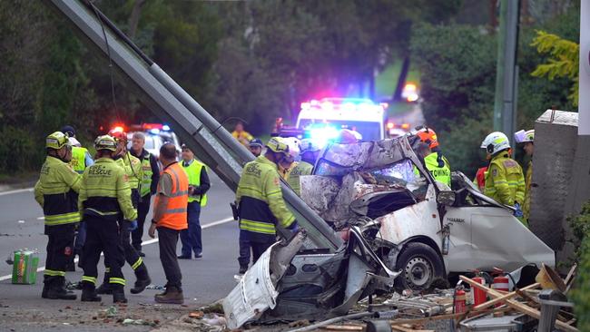 A man has suffered serious injuries in this single vehicle crash on Mona Vale Road in Terrey Hills. Picture: TNV