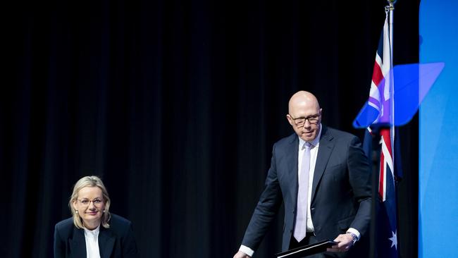 Mr Dutton at the Saturday Federal Council meeting with deputy Liberal leader Sussan Ley. Picture: NewsWire/ Monique Harmer
