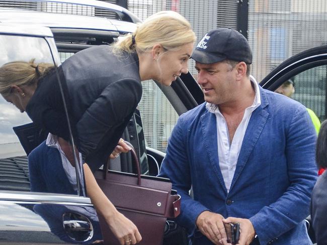 Jasmine Yarbrough and Karl Stefanovic pictured at Sydney Airport this week, en route to their Mexico nuptials. Picture: Media Mode