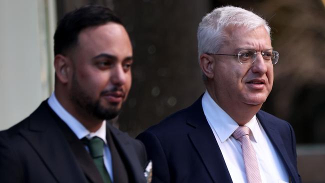 Frank Zumbo pictured (right) with his instructing solicitor Michael Moussa (left) leaving Downing Centre Courts. Picture: NCA NewsWire / Damian Shaw