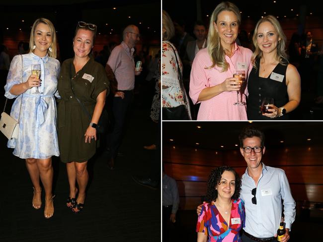 Clockwise from left: Althea Papinczak and Sophie Pratt, Narelle Simmons and Layla Stephens and Bahar Roadbed and Rory MacCraken at the Property Council of Queensland annual Christmas lunch. Picture: David Clark