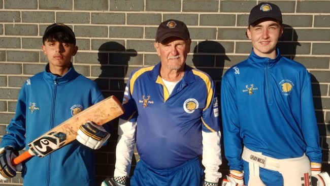 Richard Phillips with Deer Park juniors Tommy Sufi-Ismail and Finn Setterfield.