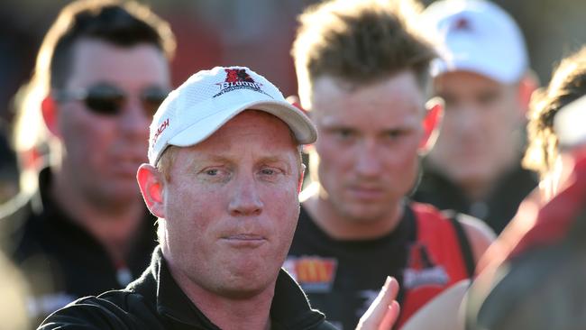 Hey boys, we can still make the finals. West Coach Gavin Colville chats with his players. Picture: Dean Martin