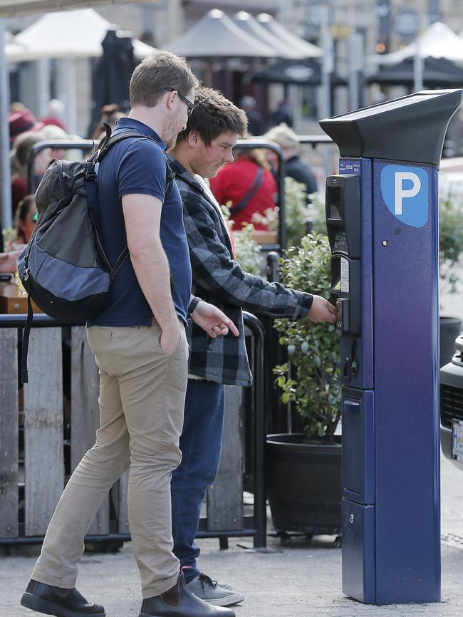 Drivers making a payment at one of the new parking meters in Salamanca. Picture: MATHEW FARRELL