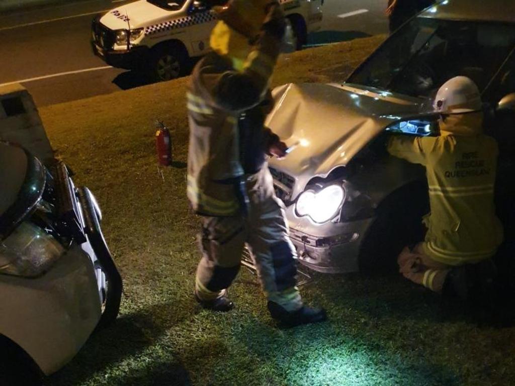 Mr Muirhead’s vehicle did not appear to be damaged while the other vehicle had significant damaged to its front. Picture: Joanne Hallan